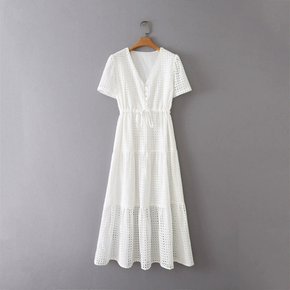 Spring Embroidered Drawstring Dress - Picture 5 of 5